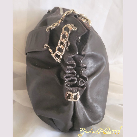 Desmo Made In Italy Calfskin Genuine Dark Brown Cinched Leather Small Handbag - Picture 6 of 11